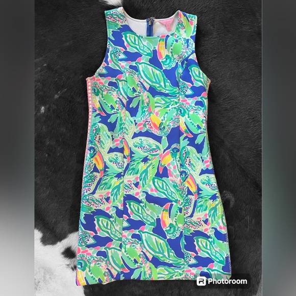 Lilly Pulitzer Dresses & Skirts - $178 Lilly Pulitzer scuba dress neon palm trees stitching shift mini dress S